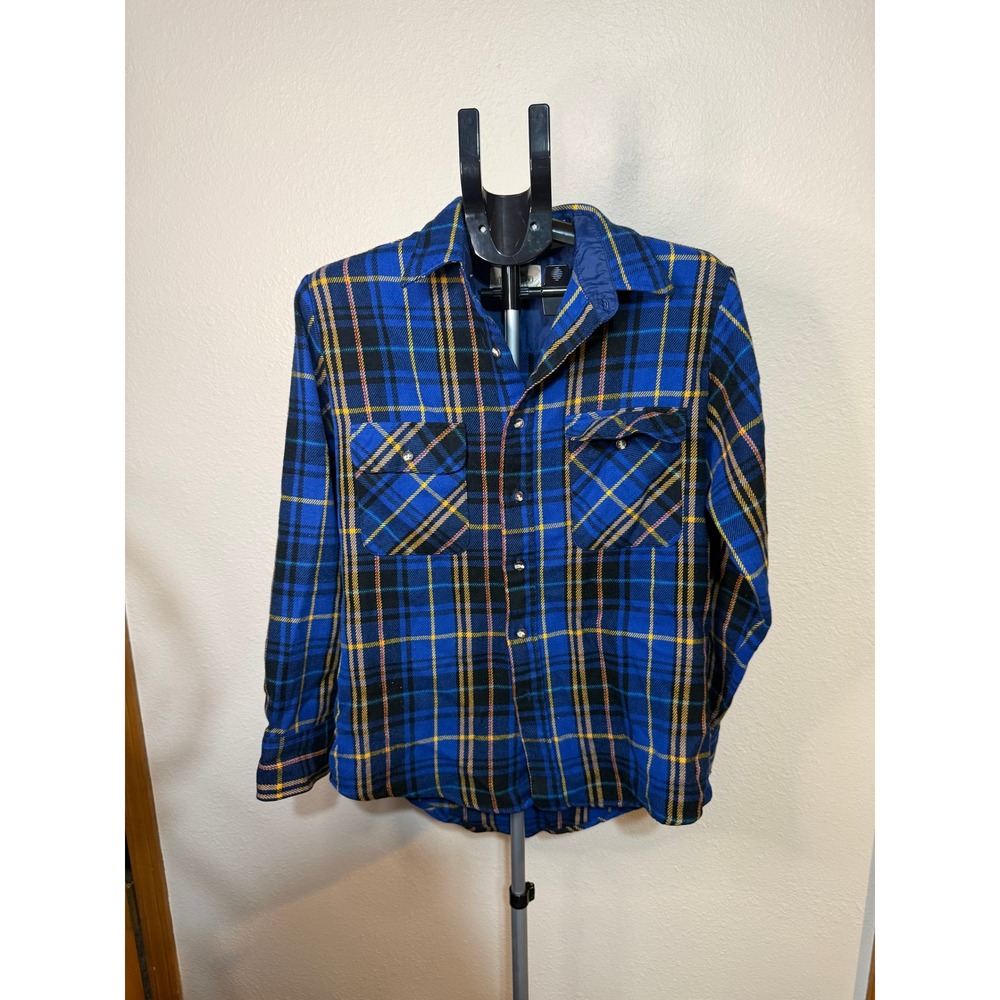Vintage Fieldmaster Blue Plaid Flannel Shirt‎ Mens Medium Lined Acrylic Outdoor